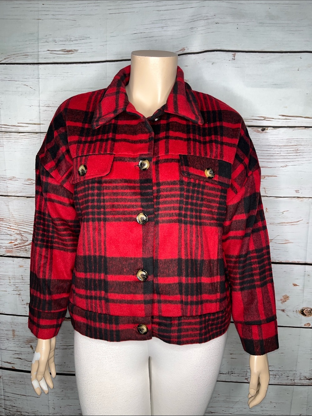 LuLaRoe NWT Size XL Red & Black Buffalo Plaid Button Front Flannel Berlin Jacket